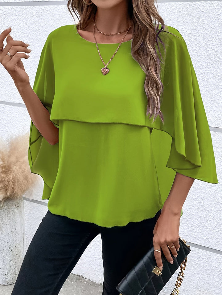 Lina – Asymmetrical Hem Round Neck Blouse