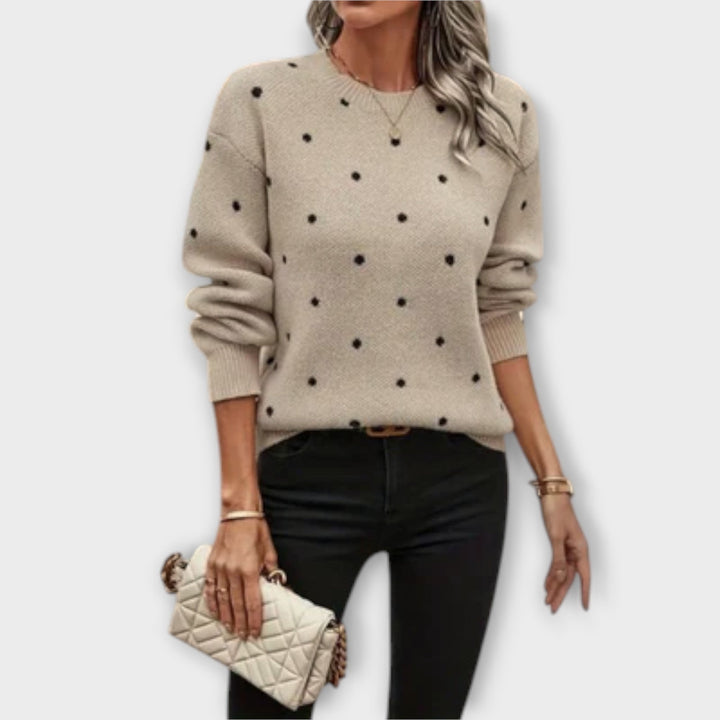 Ava – Casual Long Sleeve Knitted Sweater with Polka Dot Pattern