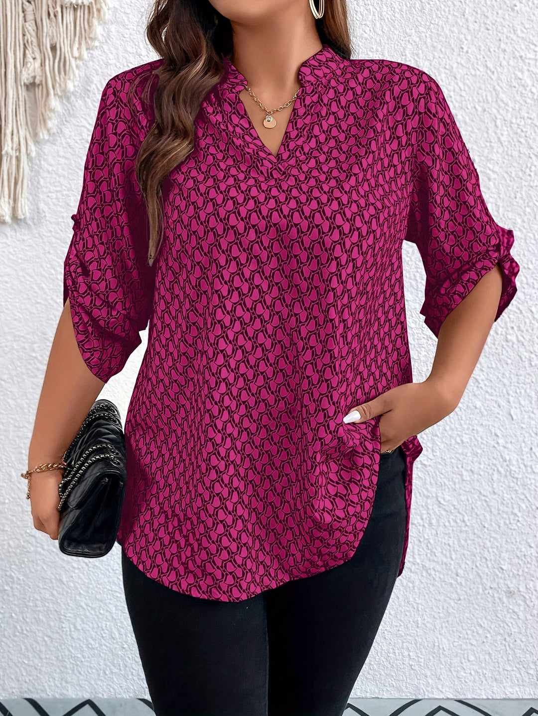 Lila – Printed Roll-Up Sleeve Tunic