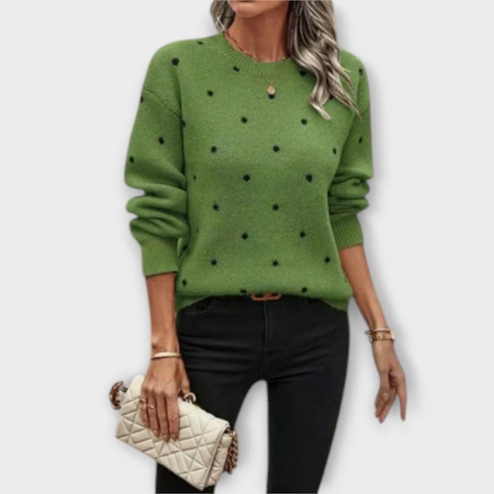 Ava – Casual Long Sleeve Knitted Sweater with Polka Dot Pattern