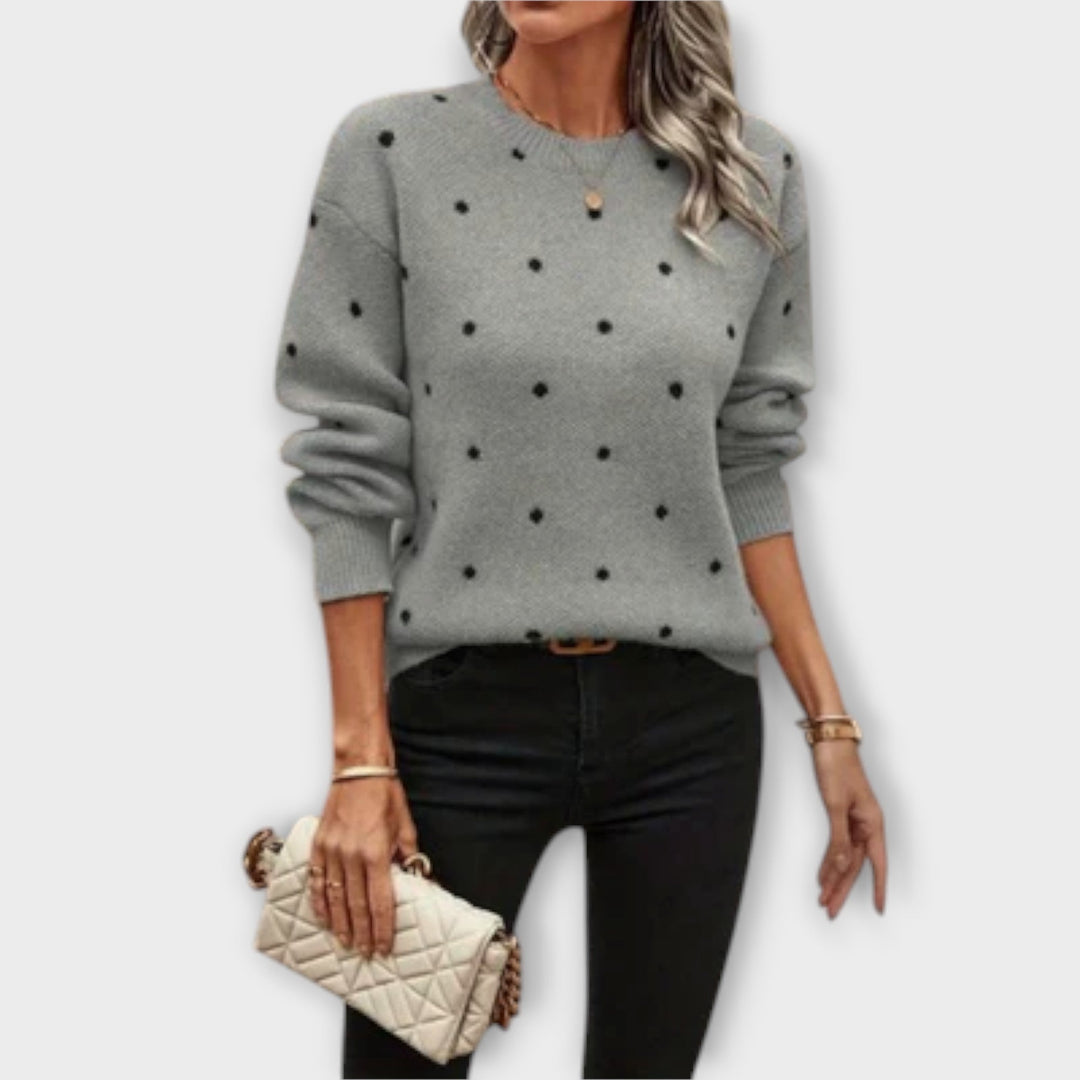 Ava – Casual Long Sleeve Knitted Sweater with Polka Dot Pattern