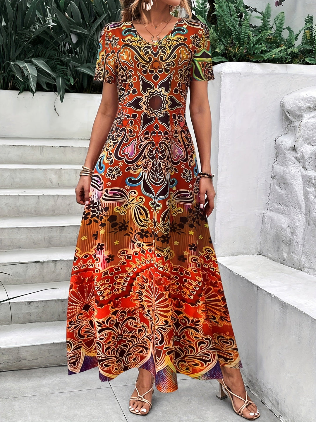 Zara – Paisley V-Neck Midi Dress