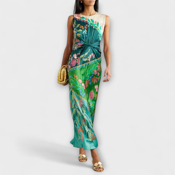 Aisling - Elegant Maxi Dress with Floral Draped Design