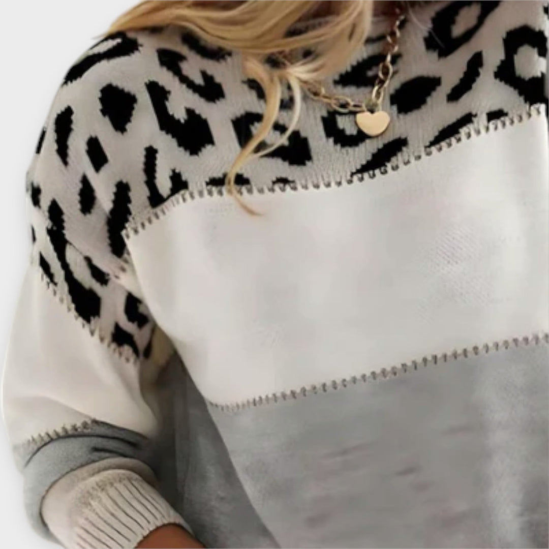 Cheyenne - Casual Sweater with Leopard Print Design