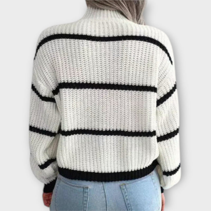 Chavala - High Neck Sweater with Stripes