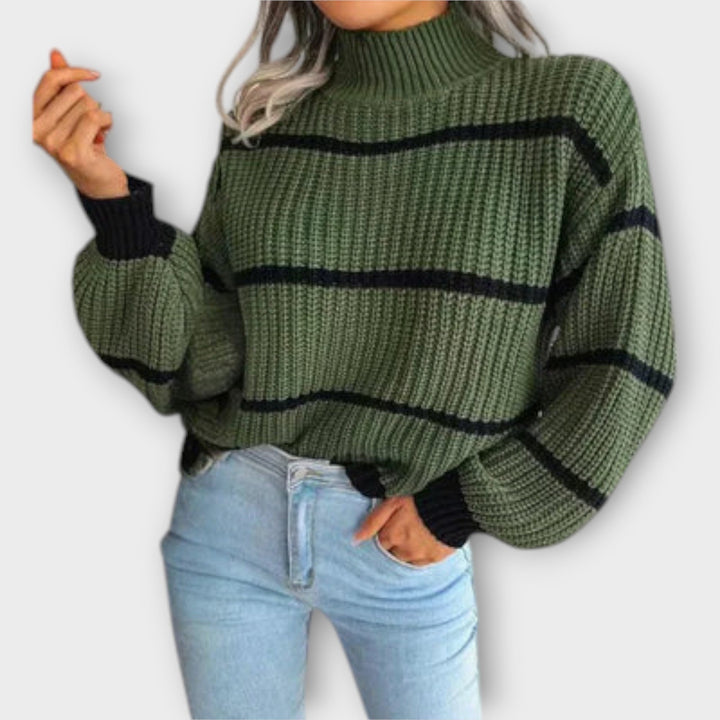 Chavala - High Neck Sweater with Stripes