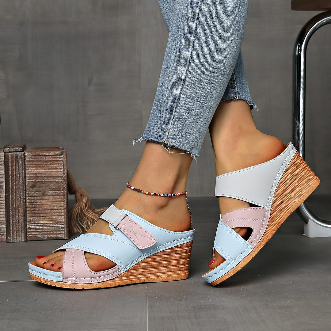Marina Colorblock Wedge Slides - Comfortable Sandals