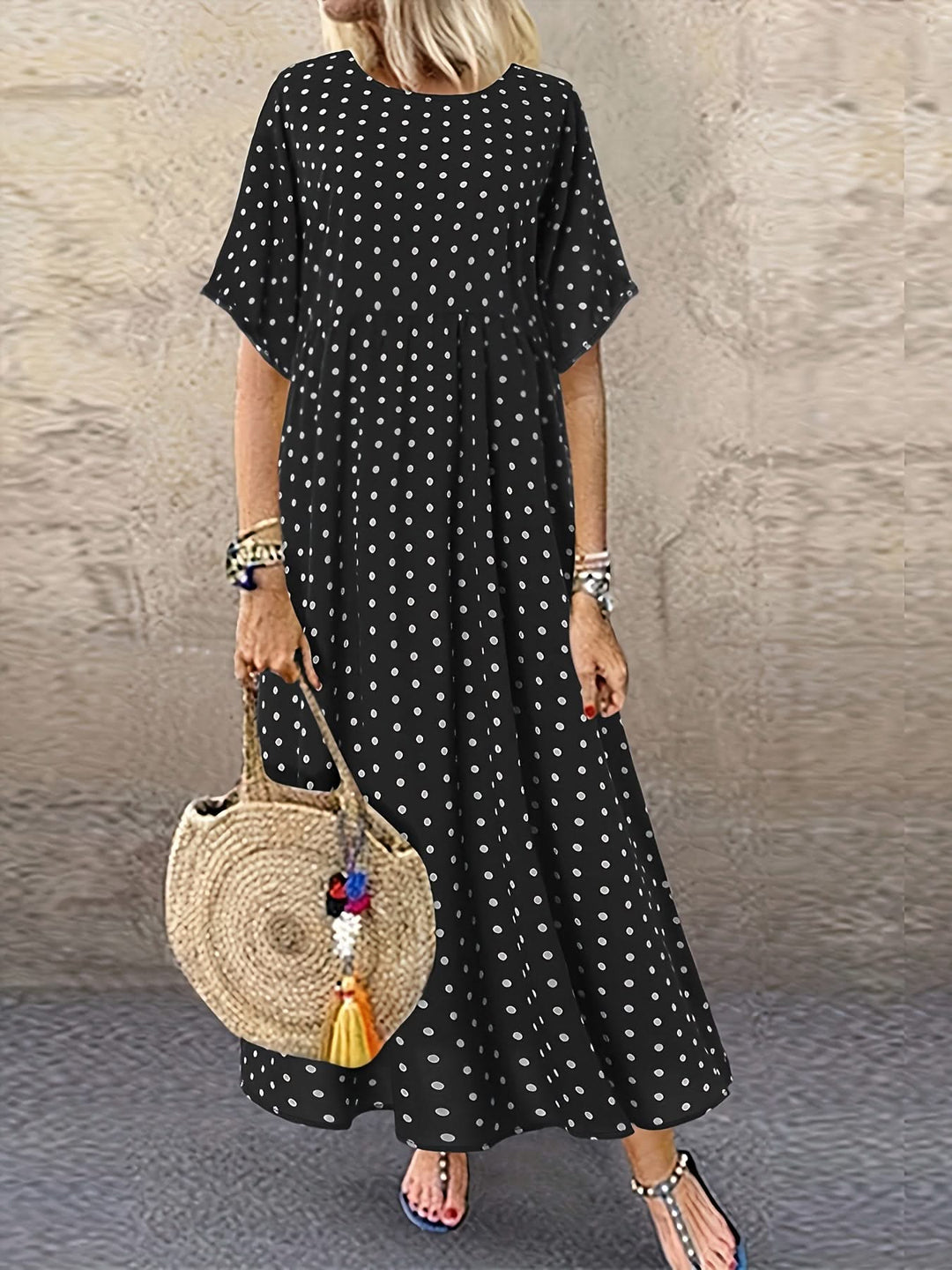 Vivienne – Polka Dot Rayon Midi Dress