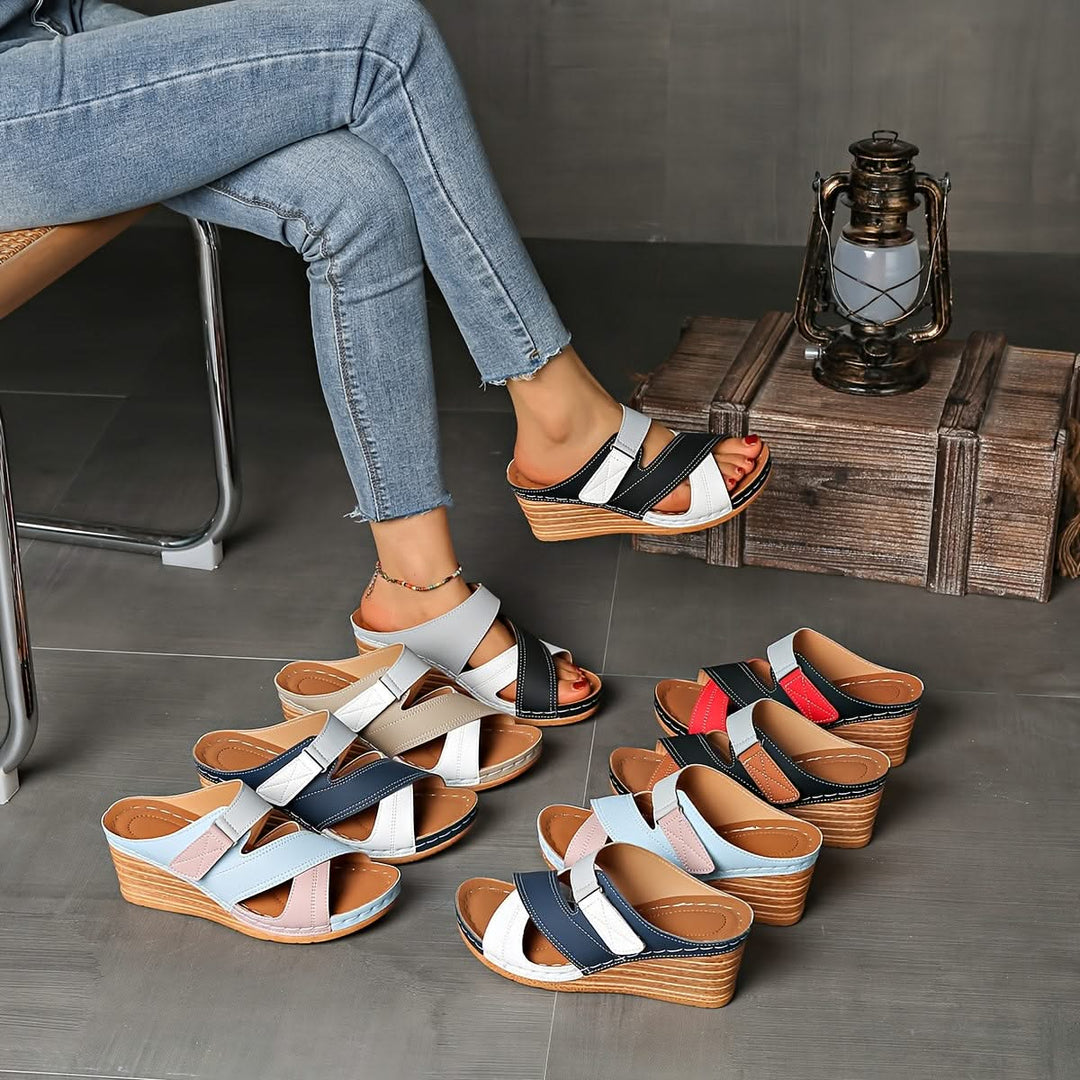 Marina Colorblock Wedge Slides - Comfortable Sandals