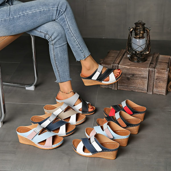 Marina Colorblock Wedge Slides - Comfortable Sandals