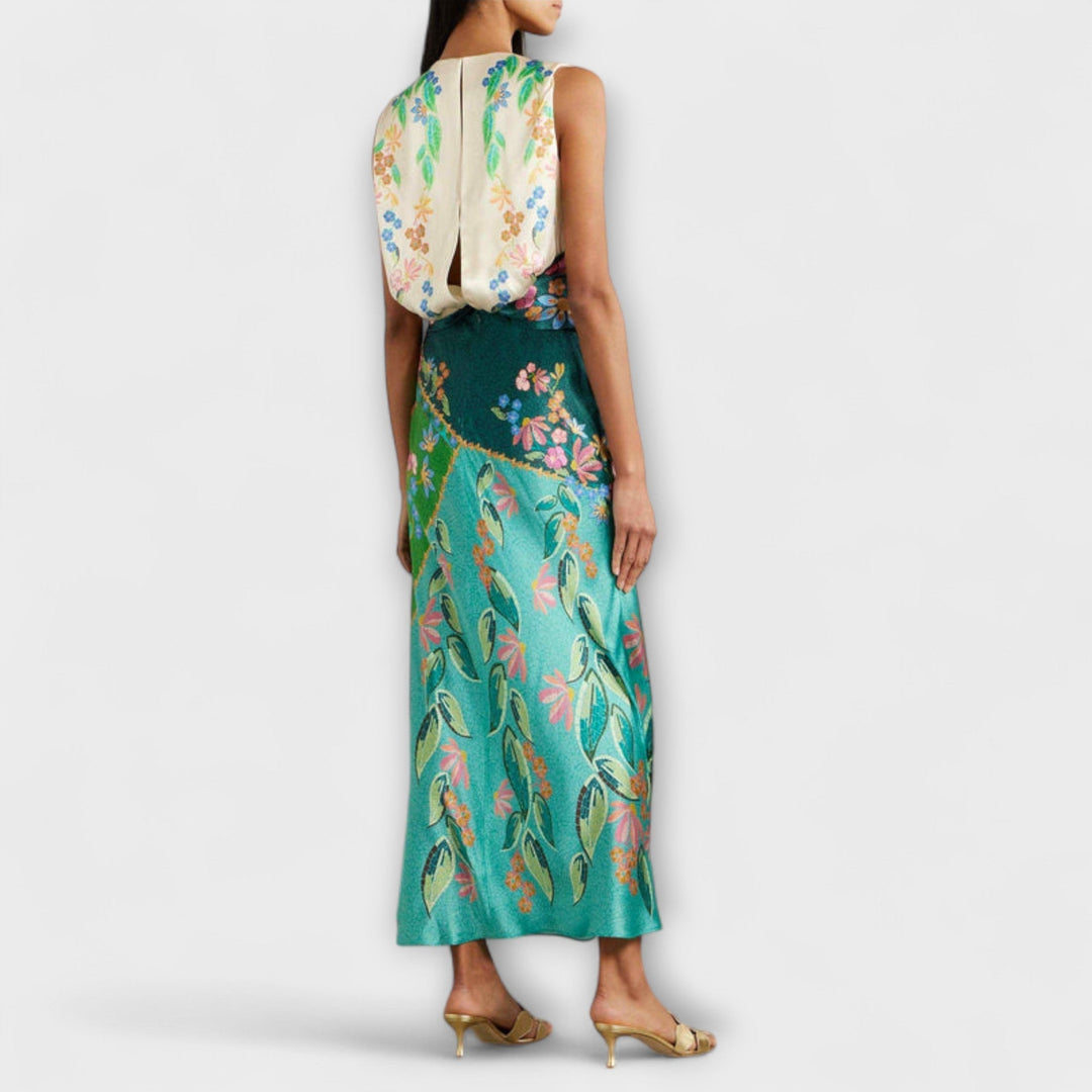 Aisling - Elegant Maxi Dress with Floral Draped Design